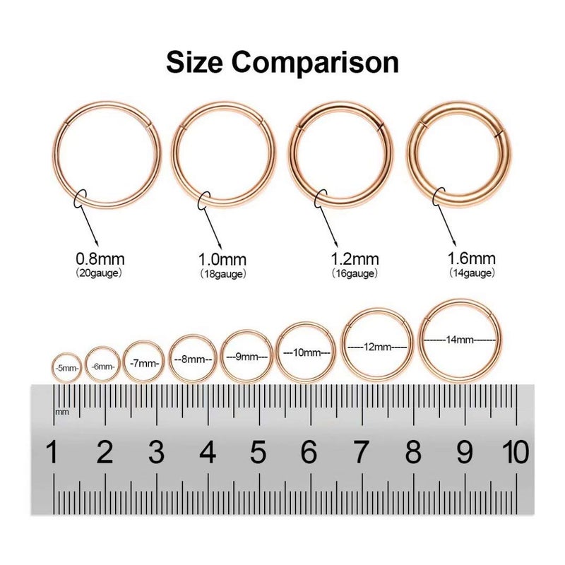 M MOOHAM Nose Rings for Women, 20g Rose Gold Nose Ring Hoop Earring Surgical Steel Hypoallergenic Hinged Small Nose Ring 20 Gauge 8mm Septum Ring Cartilage Hoop Earring Rook Conch Piercing Jewelry for Women - Image 5